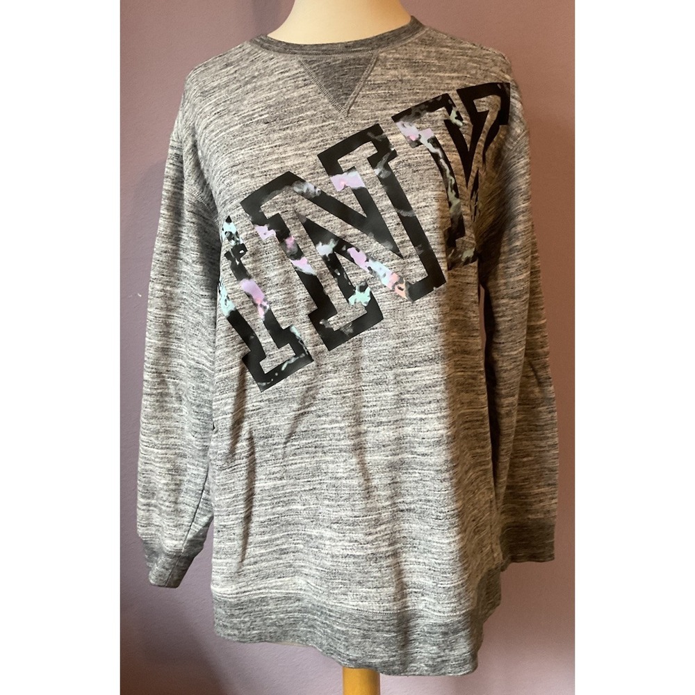 Victoria's Secret PINK Gray Marled Campus Crew Paint Splatter Sweatshirt Small